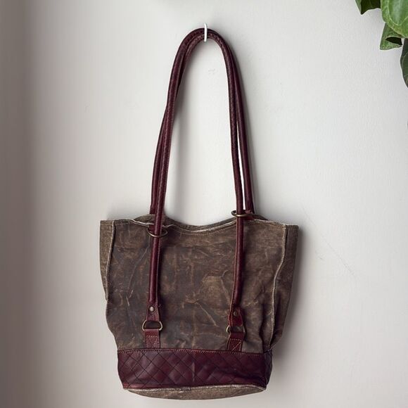 Mona B. Two In One Canvas Tote Shoulder Backpack Bag with Vegan Leather Trim - Picture 2 of 9